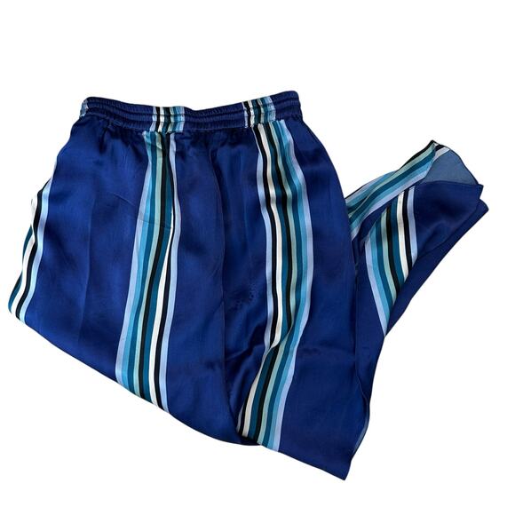 TRYB 100% Silk Pants Palazoo Flow Side Slits Shorts Under Blue Striped Small - Picture 5 of 6